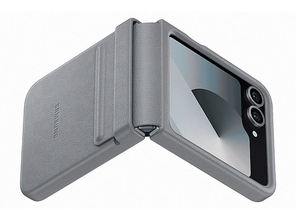 Funda - Samsung Kindsuit Case, Compatible con Samsung Galaxy Z Flip6, Cuero Vegano, Gris