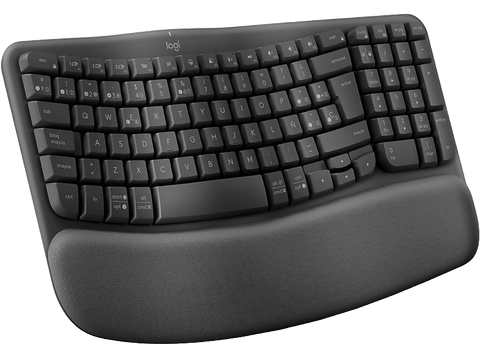 Teclado - Logitech Wave Keys, Inalámbrico, Ergonómico, Reposamanos, Easy-Switch, Bluetooth, Multisistema, Negro
