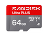 Tarjeta Micro SD - SANDISK Ultra PLUS, 64 GB, 150 MB/s, UHS-I, V10, A1, C10, Adaptador SD, Full HD, Gris