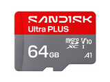 Tarjeta Micro SD - SANDISK Ultra PLUS, 64 GB, 150 MB/s, UHS-I, V10, A1, C10, Adaptador SD, Full HD, Gris