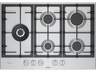 Placa de gas - Bosch PCS7A5I90, 5 zonas, 30 cm zona grande, Gas natural, 75 cm, Acero inoxidable