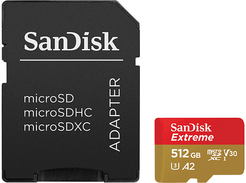 Tarjeta Micro SDXC - SanDisk Extreme, 512 GB, Hasta 190 MB/s lectura, UHS-I, U3, V30, A2, Clase 10, Multicolor