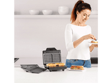 Sandwichera - Taurus Miami Legend Ver II, 3 placas desmontables e intercambiables: sándwich, grill y gofre, Antiadherente, 900 W, Plateado