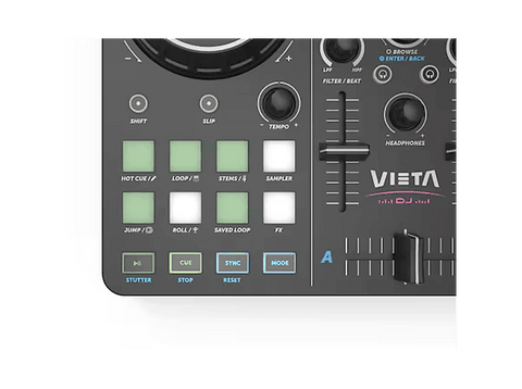 Mezcladora DJ - Vieta Pro Vega, 2 Canales, USB-C y Minijack 3.5mm, Tarjeta de Sonido Integrada, Negro