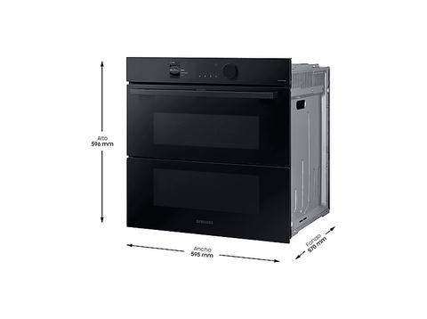Horno a vapor - Samsung NV7B6795JAK/U1 Dual Cook Steam™, Multifunción, Pirolítico, 76 l, 59.5 cm, WiFi, Puerta Fléxible, Negro