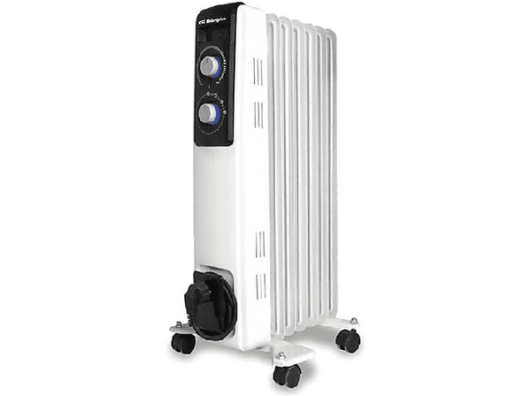 Radiador -  Orbegozo RF 1500, Termostato, Luces LED, 1500 W, De aceite, Blanco