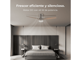 Ventilador de techo - Cecotec EnergySilence Aero 5600 Classic Acero, Motor DC 40 W, Luz LED 18 W, 6 Velocidades, Mando, 3 aspas, Plateado