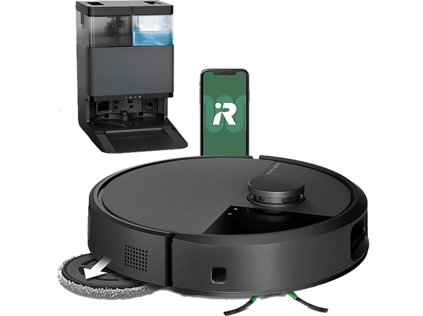 Robot friegasuelos - iRobot Roomba® Plus 505, 295 ml Depósito Polvo, 3l Depósito Agua Base, 3h Autonomía, Negro