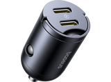 Cargador coche - Baseus Tiny Star Mini, 30W, 2x Tipo-C, Carga rápida, Multidispositivo, Con pestaña de extracción, Universal, Negro Cosmic
