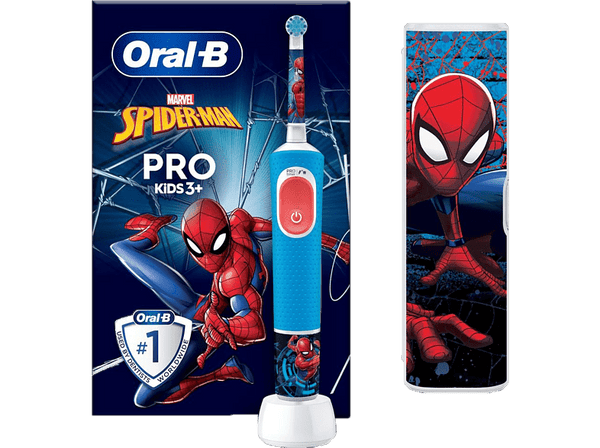 Cepillo eléctrico - Oral-B Pro Kids Spider-Man, 2 Modos, Estuche de viaje, Diseñado Por Braun