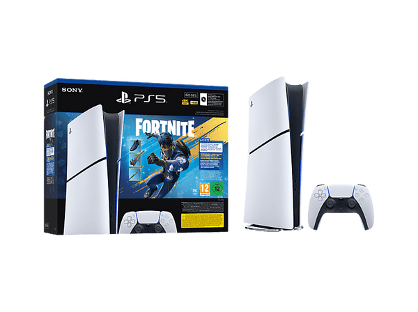 Consola - Sony PS5 Slim Digital Edition, 825 GB SSD, 4K, 1 mando, Chasis E, Blanco + Pack Fortnite Flowering Chaos (código de descarga)