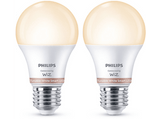 Bombilla inteligente - Philips PHI WFB 60W A60 E27 827-65 TW 2PF/6, Tonos blancos, Pack 2, 806 lúmenes, Blanco