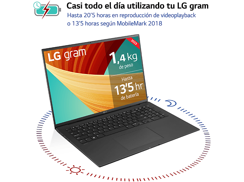 Portátil - LG 17Z90R-E.AD75B, 17 WQXGA, Intel® Evo™ Core™ i7-1360P, 32GB RAM, 512GB SSD, Windows 11 Home