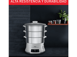 Vaporera - Tefal Convenient Series Deluxe VC502D10, 1.2 L, 900 W, 8 programas de cocción, 3 niveles, Acero Inoxidable, Blanco