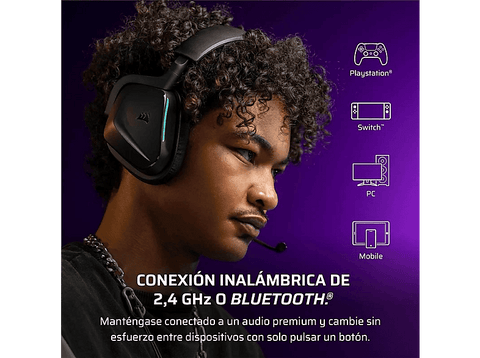 Auriculares gaming - Corsair Void V2, Circumaurales, Bluetooth, 70h Autonomía, Negro