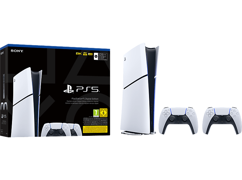 Consola - Sony PlayStation 5 Slim Digital Edition, 1 TB SSD, 4K, 2 mandos, Chasis D, Blanco