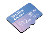 Tarjeta Micro SDXC - Sandisk Creator microSD UHS-I 512 GB, con adaptador, Hasta 190 MB/s, 4K y 5.3K, V30, A2, Azul
