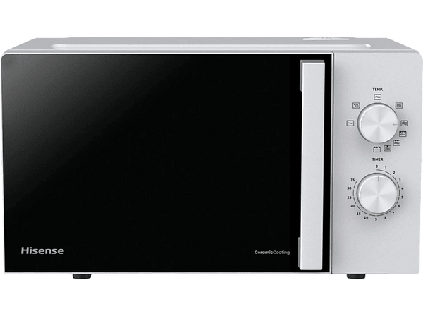 Microondas con grill - Hisense H20MOWP1HG, 1250 W, 5 Niveles de potencia, 20 l, Descongelación, Control Mecánico, Blanco
