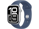 Apple Watch Series 10 (2024), GPS + Cellular, 46 mm, Gesto de doble toque, Caja de aluminio plata, Correa deportiva Azul denim, Talla S/M