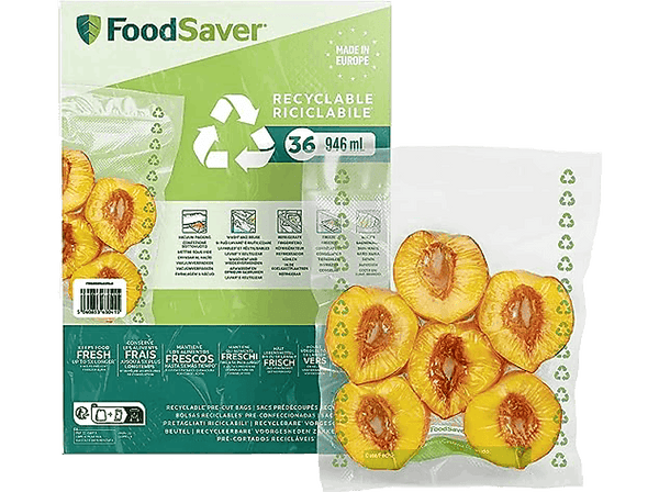 Bolsas de envasado - Foodsaver FSBE4802X-01, Plástico mixto, 0.97l, 36 bolsas, Aptas para congelar y cocer, Transparente