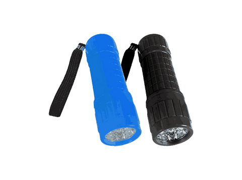 Pack Linternas - Panda TC-65LB, 2 unidades, 9 LEDs, 60 lúmenes, Alcance 5 metros, Pilas AAA, Azul y Negro