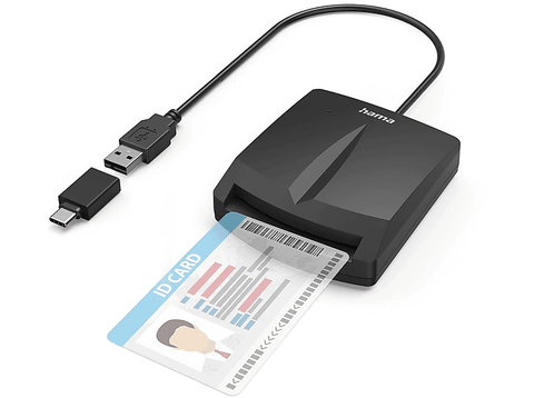 Lector de tarjetas - Hama, Con chip ''Single'', Para tarjetas inteligentes/DNI, USB-A, Negro
