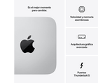 Apple Mac Studio Chip M3 Ultra, CPU de 28 núcleos, GPU de 60 núcleos, Neural Engine de 32 núcleos, 96GB RAM, 1TB SSD, Plata