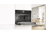 Horno compacto con microondas - Bosch CMG7761B1, Convencional, Limpieza Pirolítica y con agua, 45 l, Aire caliente 4D, Home Connect , 60 cm, Negro