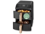 Freidora de aire - Cosori Turbo Tower Compact, Doble cesta, 8.6 l, 2630 W, 230 °C, Revestimiento cerámico Premium, Negro