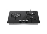 Placa de gas - Hisense GG633B, 3 zonas, 58 cm, Gas Natural, Encendido fácil, Fogón Wok, Cristal Negro