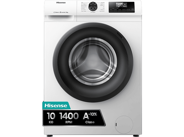 Lavadora carga frontal - Hisense WF1Q1041BW, 10 kg, 1400 Rpm, Función Vapor, Eficiencia A-20%, Gris