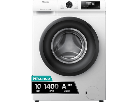 Lavadora carga frontal - Hisense WF1Q1041BW, 10 kg, 1400 Rpm, Función Vapor, Eficiencia A-20%, Blanco