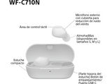 Auriculares True Wireless - Sony WFC710NW, Cancelación de ruido (Noise cancelling), Estuche carga rápida (40h), Inalámbricos, ANC, Bluetooth, Blanco