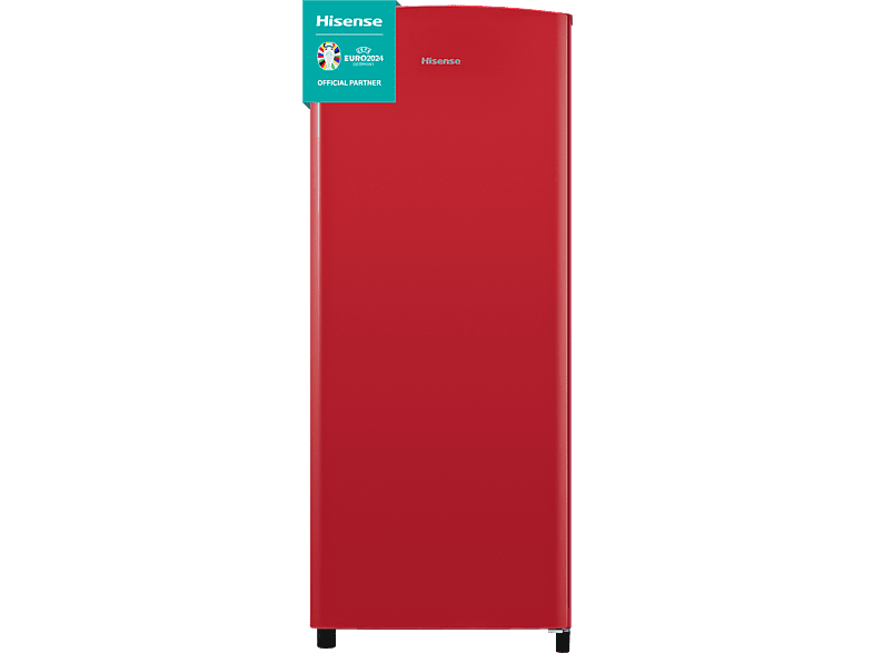 Frigorífico una puerta - Hisense RR220D4ARF, 128 cm, 165 l, Luz LED, Estantes laterales XXL, Rojo