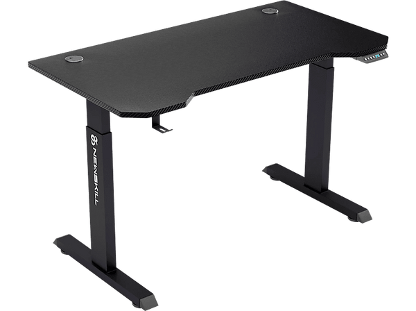 Mesa gaming - Newskill Belenor PRO, MFD + Metal, Ajustable en Altura 72-122 cm, Soporte Auriculares, Negro