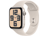 APPLE Watch SE (2023), GPS, 44 mm, Caja de aluminio blanco estrella, Vidrio delantero Ion-X, Talla S/M, Correa deportiva blanco estrella