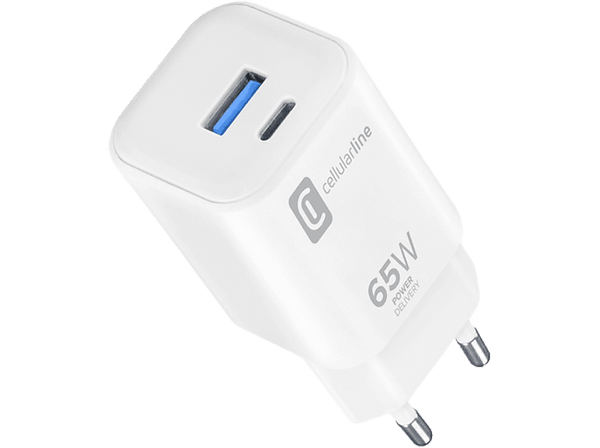 Cargador - CellularLine ACHUSBC2PD65WSMLW, Doble puerto, Universal, Blanco