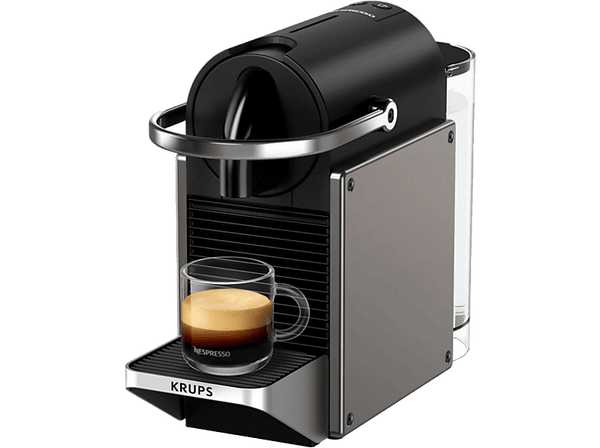 Cafetera de cápsulas - Krups Pixie Redesign Titan XN306T10, 1260 W, 19 Bar, 0.7 L, 2 Opciones de café, Apagado automático, Titán