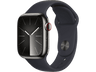 Apple Watch Series 9 (2023), GPS+CELL, 41 mm, Gesto de doble toque, Caja de acero inoxidable grafito, Correa deportiva medianoche, Talla S/M
