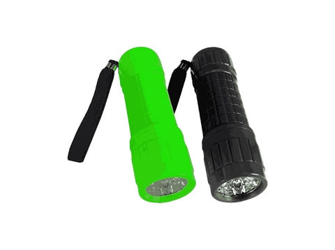 Pack Linternas - Panda TC-65GR, 2 unidades, 9 LEDs, 60 lúmenes, Alcance 5 metros, Pilas AAA, Verde y Negro