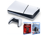 Consola - Sony PS5 Slim Standard, 1 TB SSD, 1 mando, Chasis E, Blanco + Assassin's Creed: Shadows + God Of War: Ragnarok