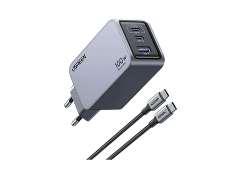 Cargador de pared - Ugreen UGR25874, Universal, 100W, 2x USB-C, 1x USB-A, Carga Rápida, Negro
