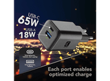 Cargador de pared - CellularLine Multipower 2 GaN, 65 W, Carga rápida, Universal, Negro