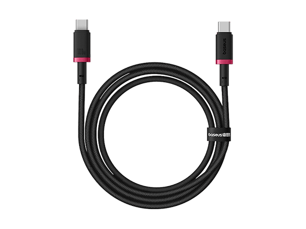 Cable USB-C - Baseus Dura, Tipo-C a Tipo-C, 100 cm, Carga ultrarrápida, Protección inteligente a sobrecargas, Alta resistencia, 100W, Negro y Rojo