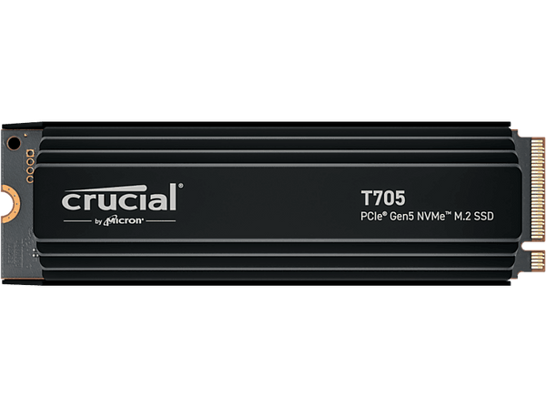 Disco duro SSD interno 4 TB - Crucial T705 PCIe Gen5 NVMe M.2 with heatsink, Interno, Velocidad de lectura 13.600 MB/s, Negro