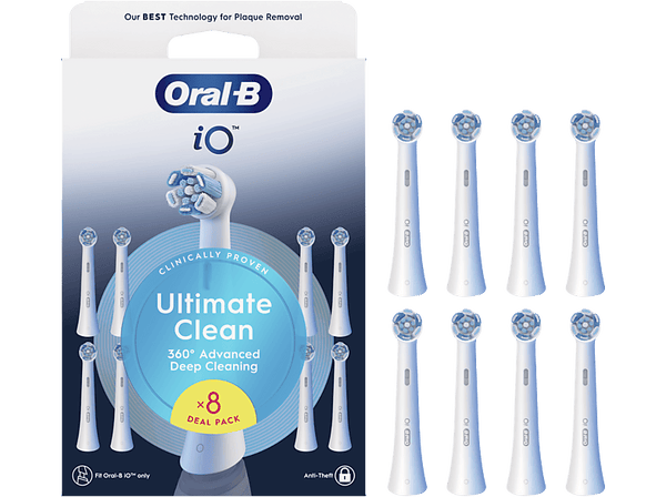 Recambio para cepillo dental - Oral-B iO Ultimate Clean, Pack De 8 Unidades, Blanco