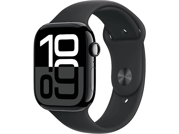 Apple Watch Series 10 (2024), GPS, 46 mm, Gesto de doble toque, Caja de aluminio Negro azabache, Correa deportiva Negra, Talla M/L