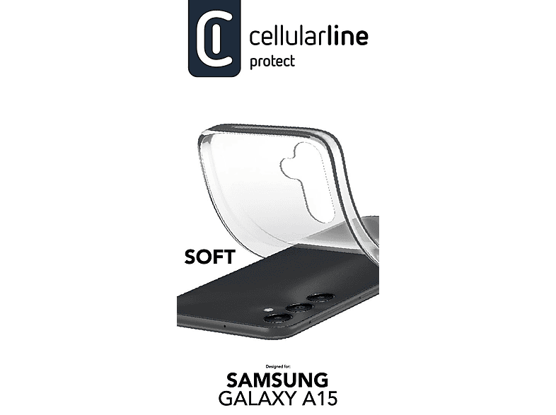 Funda - CellularLine SOFTGALA15T, Para Samsung Galaxy A15, Goma blanda, Trasera, Transparente