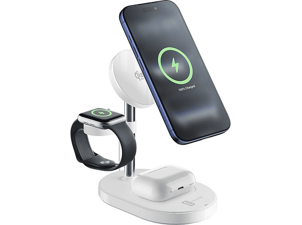 Adaptador - CellularLine, Mag Trio 3in1 Wireless Qi2.2, Estación de carga 25 W, Universal, Blanco