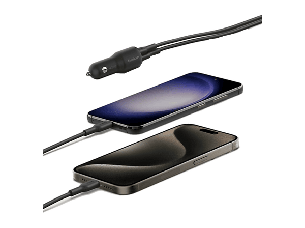 Cargador coche - Belkin BBC026hqDG-MR, Universal, 42W-30W USB-C PD PPS + 12W USB-A, Negro